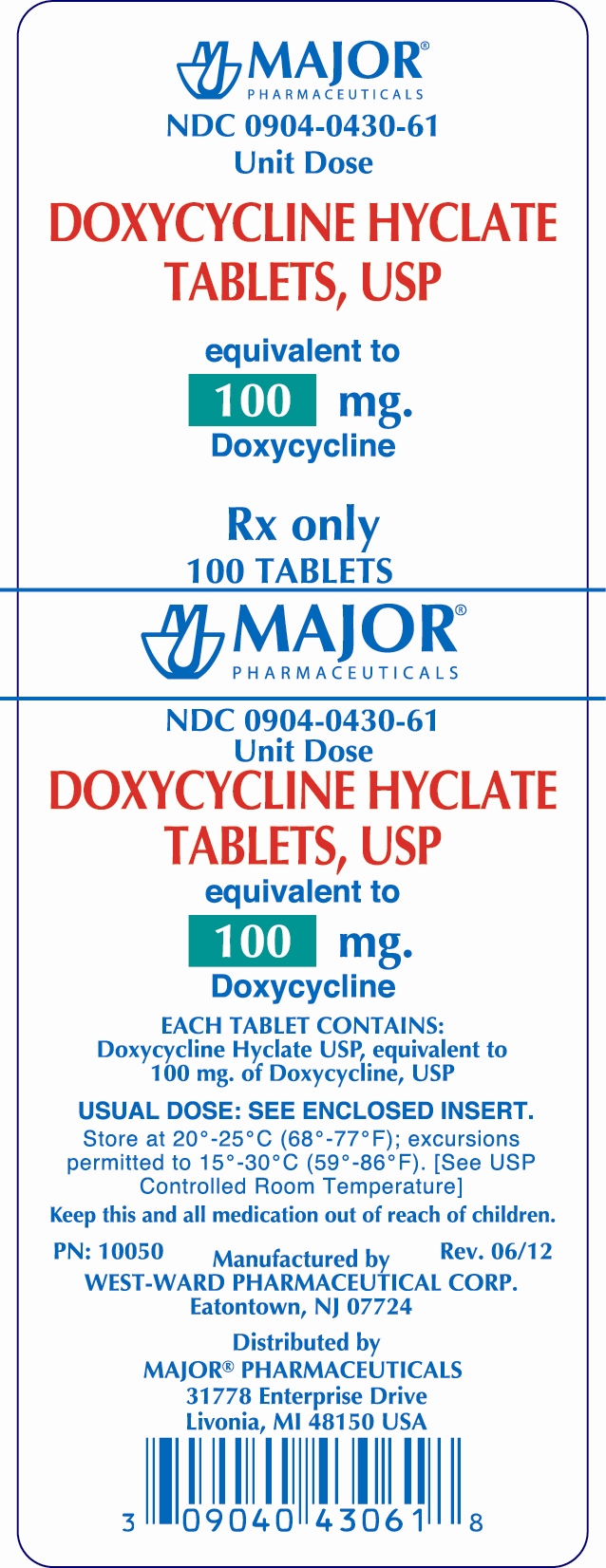 DOXYCYCLINE HYCLATE TABLETS, USP 100MG