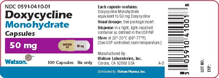 Doxycycline Monohydrate Capsules 50 mg bottle label x 100 capsules