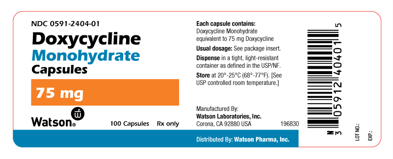 Doxycycline Monohydrate Capsules 75 mg bottle label x 100 capsules