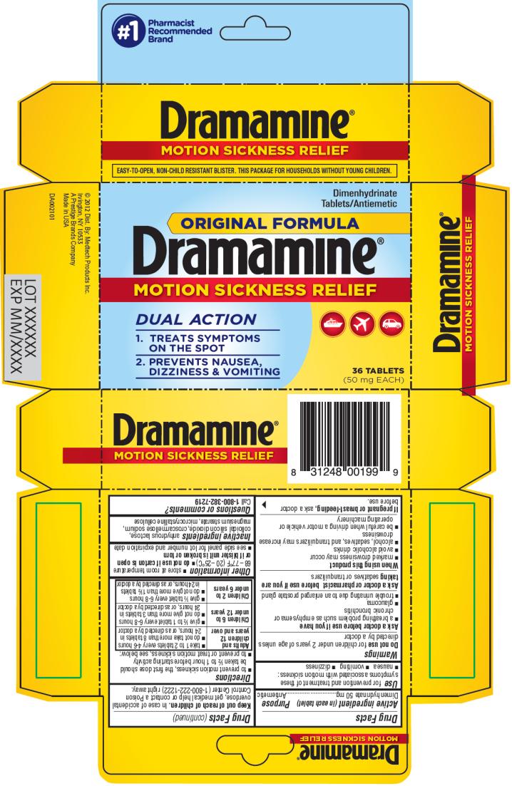 PRINCIPAL DISPLAY PANEL
Dimenhydrinate Tablets/Antiemetic
ORIGINAL FORMULA Dramamine
36 Tablets (50 mg EACH)
