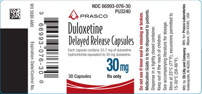 PACKAGE LABEL - Duloxetine Delayed Release Capsules 30 mg, bottle of 30
