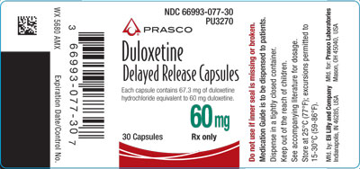 PACKAGE LABEL - Duloxetine Delayed Release Capsules 60 mg, bottle of 30
