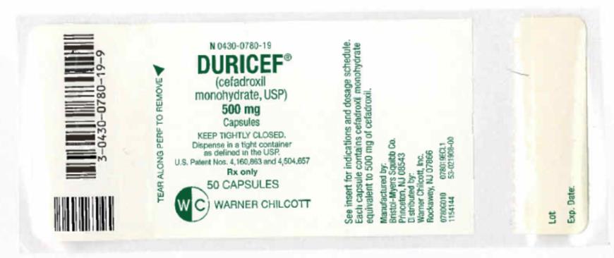 PRINCIPAL DISPLAY PANEL
NDC 0430-0780-19
DURICEF
(cefadroxil 
monohydrate, USP)
500 mg
Capsules
Rx Only
50 CAPSULES
