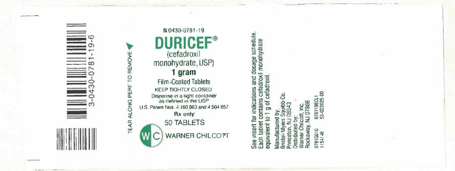 PRINCIPAL DISPLAY PANEL
NDC 0430-0781-19
DURICEF
(cefadroxil 
monohydrate, USP)
1 gram
Film-Coated Tablets
Rx Only
50 CAPSULES
