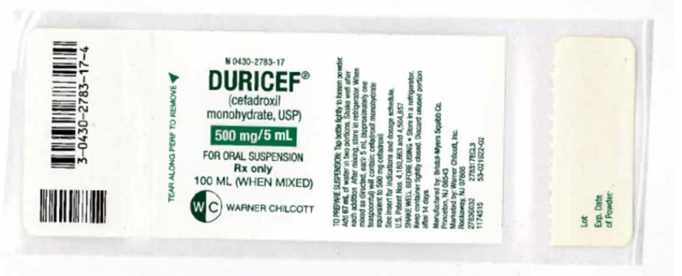 PRINCIPAL DISPLAY PANEL
NDC 0430-2783-17
DURICEF
(cefadroxil 
monohydrate, USP)
500 mg/ 5 mL
FOR ORAL SUSPENSION
Rx Only
100 ML ( WHEN MIXED)
