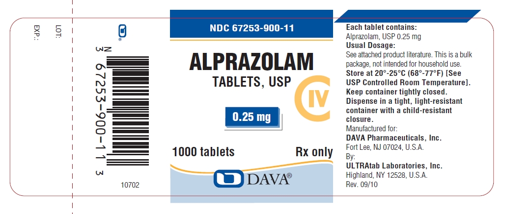Alprazolam Tablets, USP 0.25 mg 1000 tablet bottle