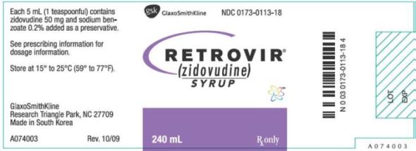 Retrovir Syrup 10mg/mL Label
