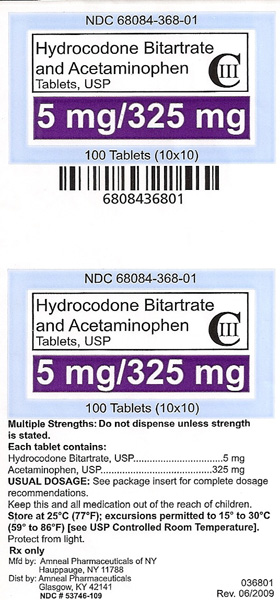Container Label: Hydrocodone Bitartrate and Acetaminophen Tablets 5 mg/325 mg