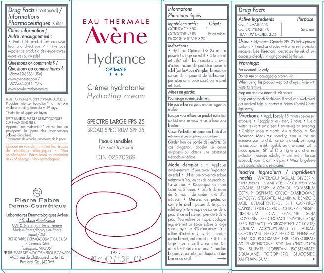 EAU THERMALE Avene Hydrance Optimale Hydrating Cream BROAD SPECTRUM SPF 25 40ml Carton Label