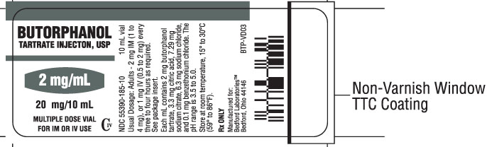 Vial label for Butorphanol Tartrate Injection USP 2 mg per mL (20 mg per 10 mL)