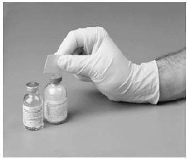 Disinfect the stoppers with an alcohol swab or other suitable solution suggested by your doctor or hemophilia center.