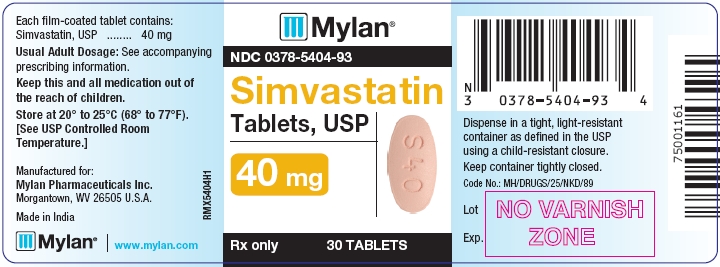 Simvastatin Tablets 40 mg Bottles