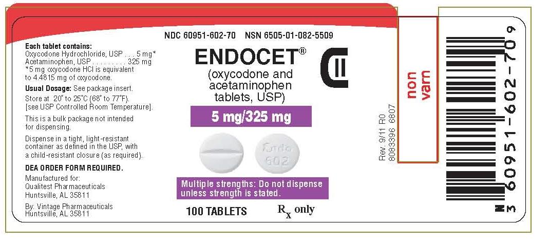 This is an image of the Endocet 2.5 mg/325 mg 100 tablet label.