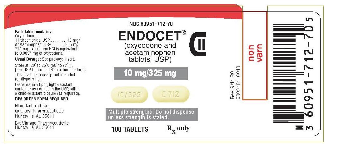 This is an image of the Percocet label 10 mg/650 mg 100 count.