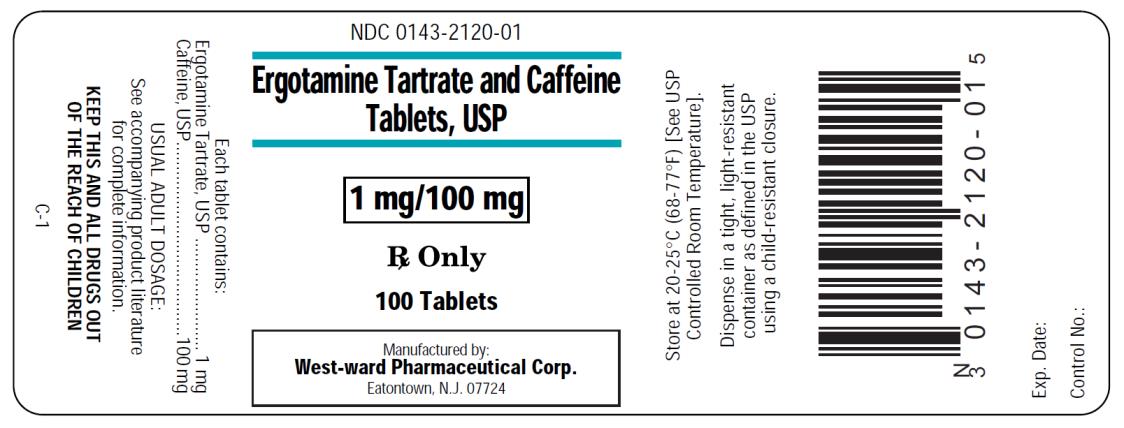 NDC 0143-2120-01
Ergotamine Tartrate and Caffeine
Tablets, USP
1 mg/100 mg
Rx Only
100 Tablets 
West-ward Pharmaceuticals Corp. 
