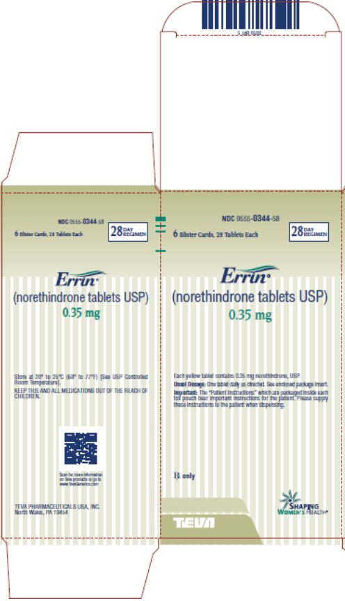 Errin® (norethindrone tablets USP) 0.35 mg, 6 Blister Cards; 28 Tablets Each, Carton, Part 1 of 2