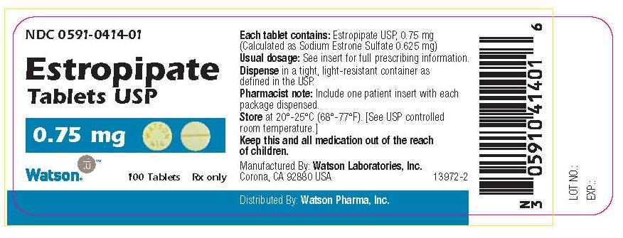 NDC 0591-0414-01 Estropipate Tablets USP 0.75 mg Watson® 100 Tablets Rx only