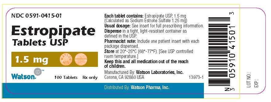 NDC 0591-0415-01 Estropipate Tablets USP 1.5 mg Watson® 100 Tablets Rx only