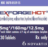 PRINCIPAL DISPLAY PANEL
Package Label – 5 mg / 160 mg / 12.5 mg
Rx Only		NDC 0078-0559-15
Exforge HCT® 
(amlodipine, valsartan, hydrochlorothiazide)
5 mg* / 160 mg / 12.5 mg
*each tablet contains 6.9 mg of amlodipine besylate
30 Tablets