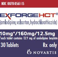 PRINCIPAL DISPLAY PANEL
Package Label – 10 mg / 160 mg / 12.5 mg
Rx Only		NDC 0078-0561-15
Exforge HCT® 
(amlodipine, valsartan, hydrochlorothiazide)
10 mg* / 160 mg / 12.5 mg
*each tablet contains 13.9 mg of amlodipine besylate
30 Tablets