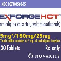 PRINCIPAL DISPLAY PANEL
Package Label – 5 mg / 160 mg / 25 mg
Rx Only		NDC 0078-0560-15
Exforge HCT® 
(amlodipine, valsartan, hydrochlorothiazide)
5 mg* / 160 mg / 25 mg
*each tablet contains 6.9 mg of amlodipine besylate
30 Tablets