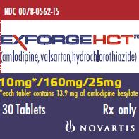 PRINCIPAL DISPLAY PANEL
Package Label – 10 mg / 160 mg / 25 mg
Rx Only		NDC 0078-0562-15
Exforge HCT® 
(amlodipine, valsartan, hydrochlorothiazide)
10 mg* / 160 mg / 25 mg
*each tablet contains 13.9 mg of amlodipine besylate
30 Tablets