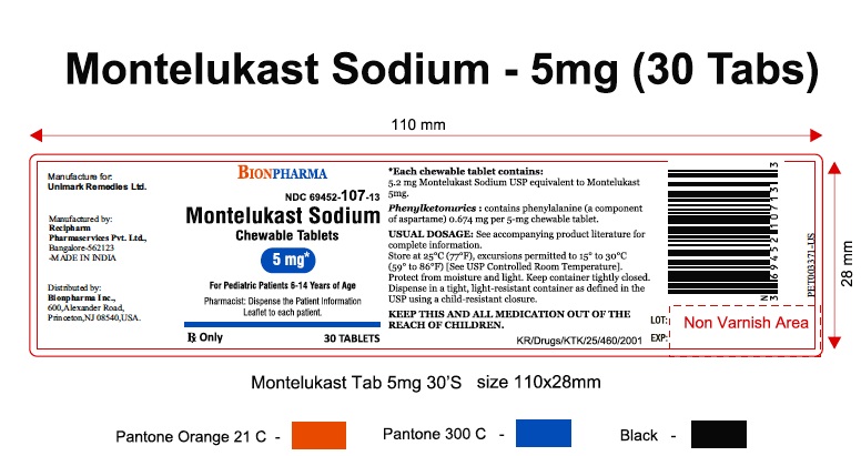 Montelukast Sodium Chewable Tablets, 5 mg