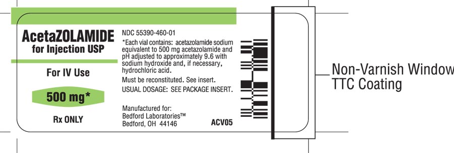 Vial label for Acetazolamide for Injection USP 500 mg