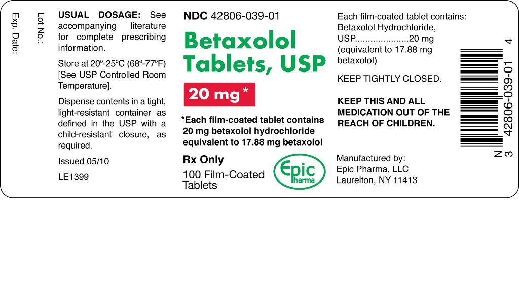 Betaxolol Tablets USP 20 mg - 100 Tablets