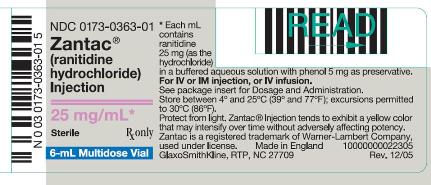 Zantac Injection 25mg/mL label x 6 ML