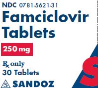 PRINCIPAL DISPLAY PANEL
Package Label – 250 mg 
Rx Only		NDC 0781-5621-31
Famciclovir Tablets
250 mg 
30 Tablets
