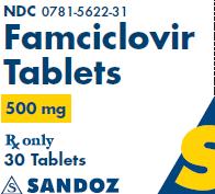PRINCIPAL DISPLAY PANEL
Package Label – 500 mg 
Rx Only		NDC 0781-5622-31
Famciclovir Tablets
500 mg 
30 Tablets
