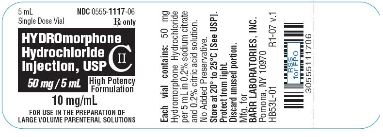 Hydromorphone Hydrochloride Injection, USP 50 mg/5 mL Label