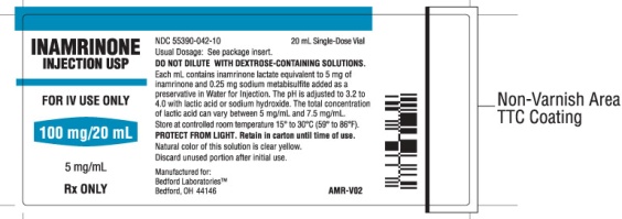 Vial label for Inamrinone Injection USP 100 mg per 20 mL