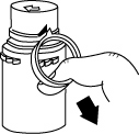To remove the breakaway vial cap, swing the pull ring over the top of the vial and pull down far enough to start the opening