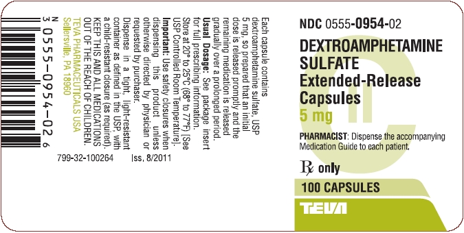 Dextroamphetamine Sulfate Extended-Release Capsules 5 mg 100s Label