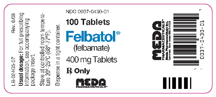Felbatol 400 mg Tablets- 100 Count Bottle Label
