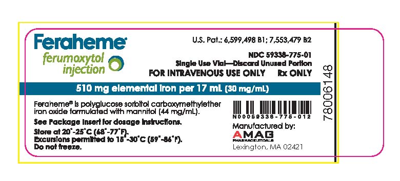 Package Label - Principal Display Panel – 17 mL Vial, Feraheme Injection
