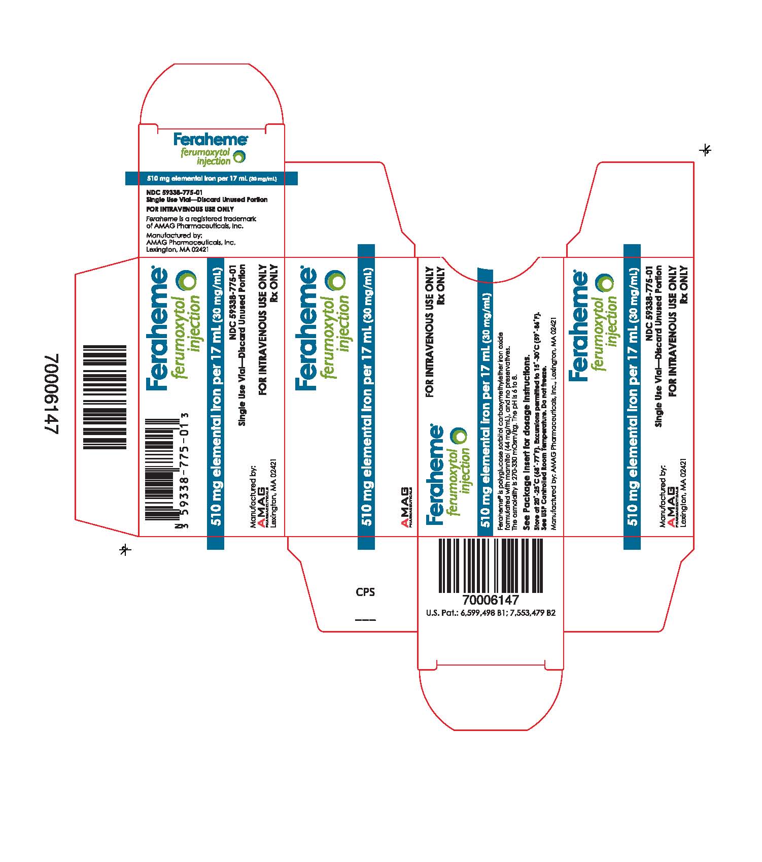 Package Label - Principal Display Panel – Carton for Single Use Vial, Feraheme Injection