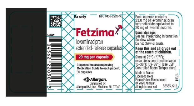 Rx only  NDC 0456-2220-30
Fetzima®
levomilnacipran
extended-release capsules
20 mg per capsule
Dispense the accompanying
Medication Guide to each patient.
30 capsules
