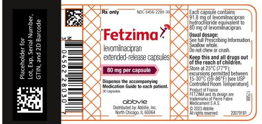 Rx only  NDC 0456-2280-30
Fetzima®
levomilnacipran
extended-release capsules
80 mg per capsule
Dispense the accompanying
Medication Guide to each patient.
30 capsules
