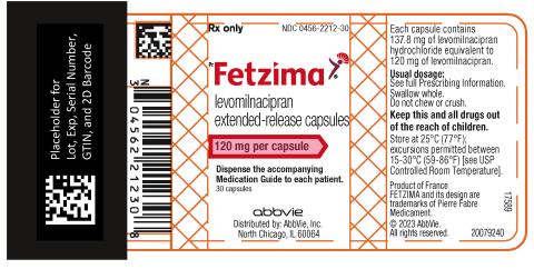 Rx only  NDC 0456-2212-30
Fetzima®
levomilnacipran
extended-release capsules
120 mg per capsule
Dispense the accompanying
Medication Guide to each patient.
30 capsules
