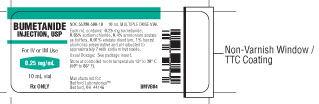Vial label for Bumetanide Injection USP 0.25 mg per mL (10 mL vial)