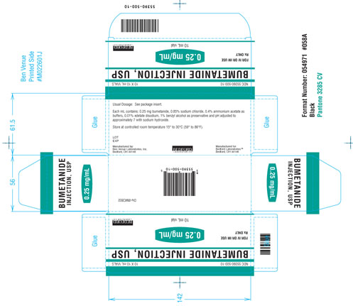 Shelf carton for Bumetanide Injection USP 0.25 mg per mL (10 mL vials)