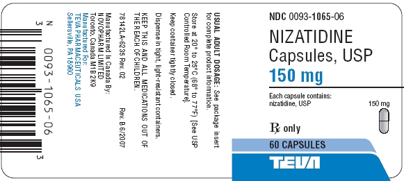 Nazatidine Capsules USP 150 mg 60s Label