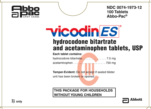 Vicodin ES 7.5mg 750mg carton label