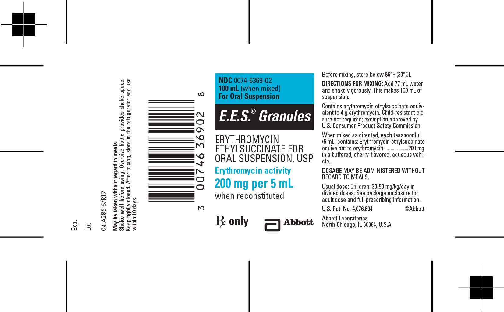 EES Granules for Oral Suspecsion, 200 mg per 5 mL, 100 mL