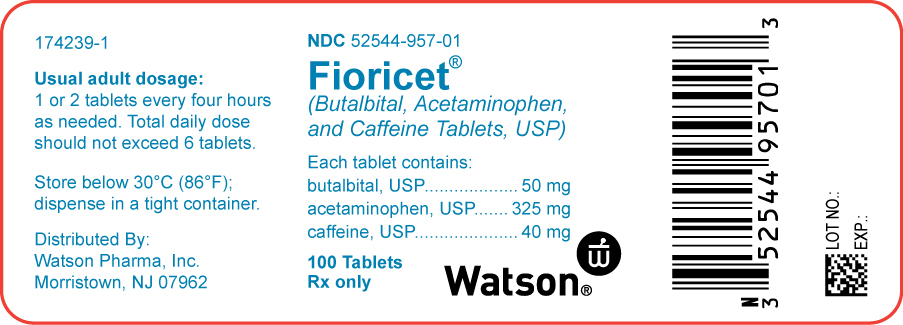 Fioricet® (Butalbital, Acetaminophen, and Caffeine Tablets, USP) Bottle with 100 Tablets NDC 52544-957-01