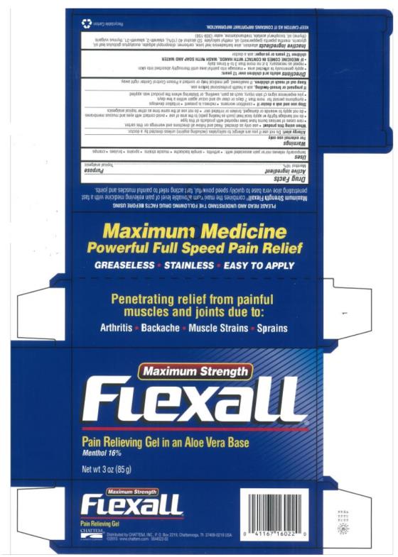 PRINCIPAL DISPLAY PANEL
Maximum Strength
Flexall® 
Pain Relieving Gel In An Aloe Vera Base
Menthol 16%
Net wt 3 oz (85 g)
