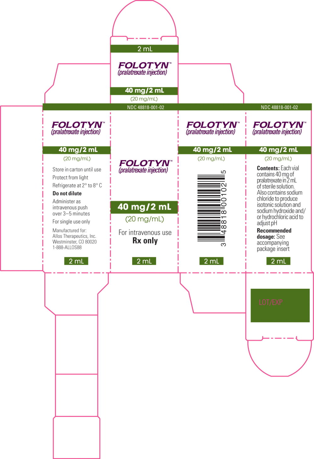 PACKAGE CARTON - FOLOTYN 40 mg/2 mL Vial
